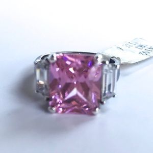 Sterling silver pink tourmaline and cz ring